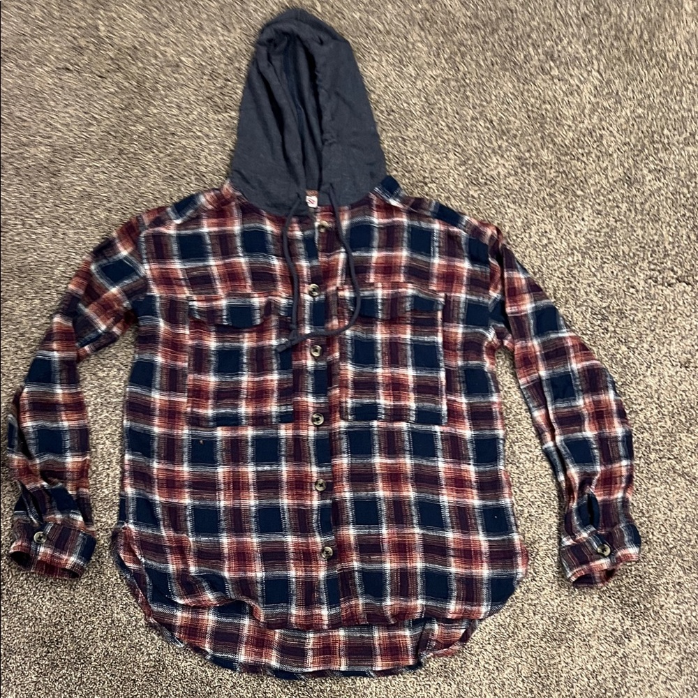 SO Multicolor Plaid Hooded Shirt
